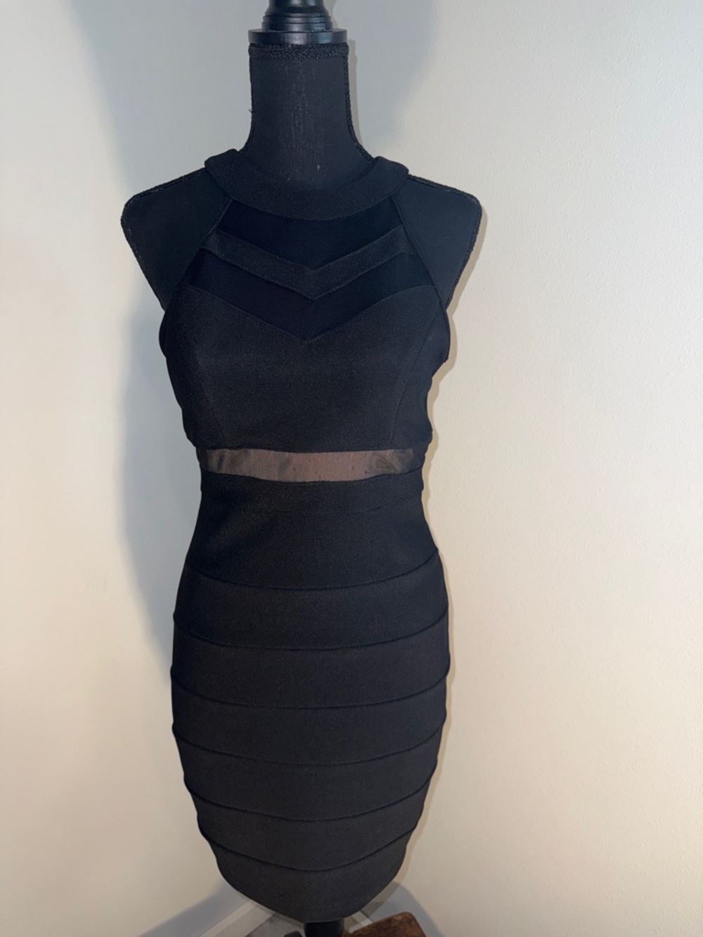 Emerald Sundae Black Sleeveless Mini Dress with Sheer Waist